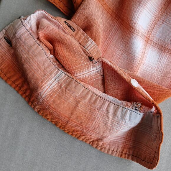 Ava & Viv Plaid Button Up Blouse 2X upcycle repaired orange long sleeve rayon - Picture 15 of 16